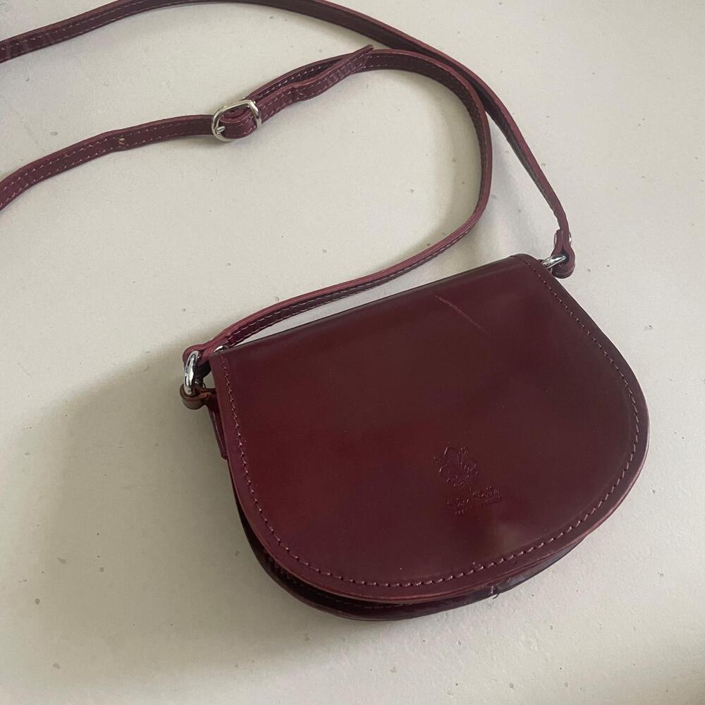 Vera Pelle Genuine Leather Crossbody Saddle Bag Brown One Size - Picture 3 of 9